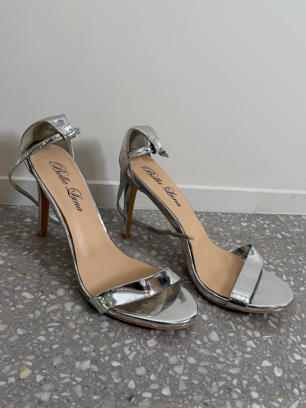 Bella Luna Metallic Silver Stiletto Sandals